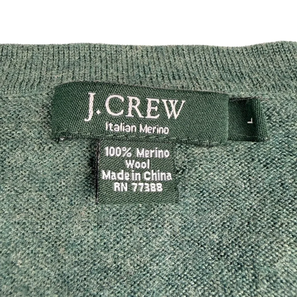 J Crew Italian Merino Wool V Neck Sweater Men's Large Forest Green‎